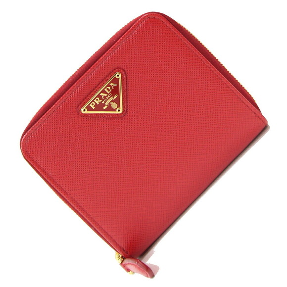 Prada Saffiano leather triangle Wallet bifold zip red - Picture 1 of 6